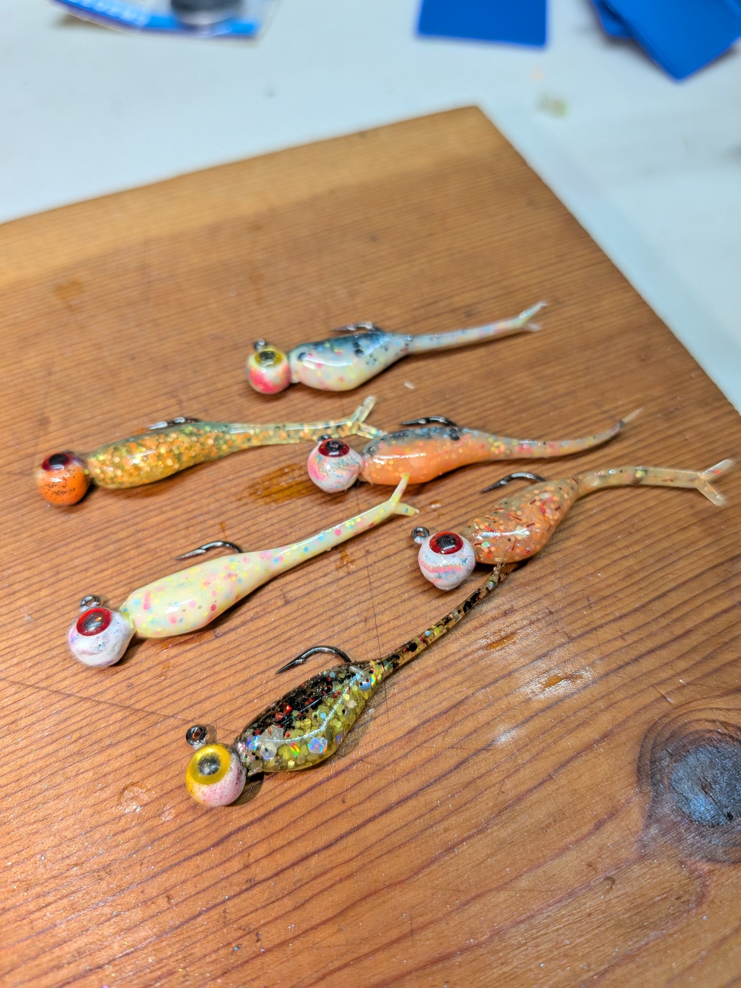 1.5" FC Split Tail Shad with matching 1/32oz Lead Head Jigs.
